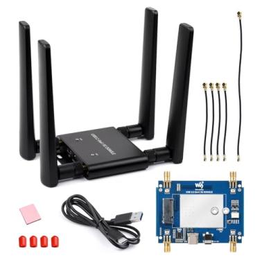 Imagem de Waveshare Somente placa de expansão 5G DONGLE, porta USB 3.2, caixa de liga de alumínio, antenas quádruplas, interface M.2 Key B integrada, não inclui módulo 5G
