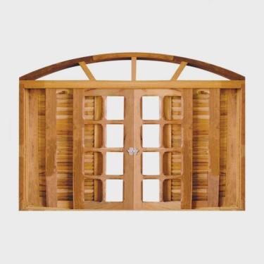 Imagem de Janela de Madeira Veneziana Padrão Imbuia 120x140cm 6 Folhas com Arco Rodam