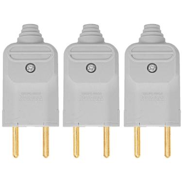 Imagem de Kit 3 Tomada Plug Macho Prensa Cabo 2 Pinos Finos 10A Cinza