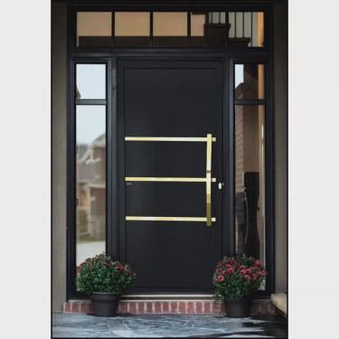 Imagem de Porta de Aluminio Pivotante Lambril 210x120cm com Puxador Super Evolution Brimak Preto Dourado