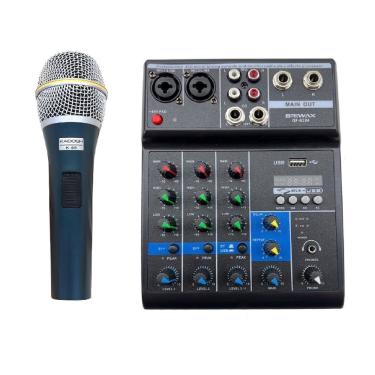 Imagem de Kit Mesa Audio 4 Canais Gf-6184 + Microfone Com Fio Kadosh K98