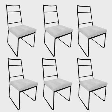 Imagem de Kit 06 Cadeiras Sala de Jantar Escritório Office Stark Industrial Ferro Preto Sintético Branco - Ahz Móveis