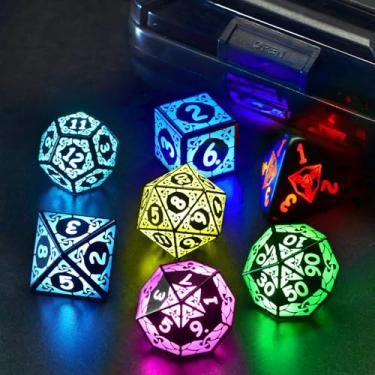 Imagem de LED Dice with Charging Box，DND Dice Set with RGB Flash, 7 PCS Light up Dice Dungeons and Dragons Dice Polyhedral Dice Set for Tabletop Games（B