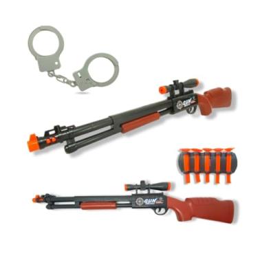 Imagem de Kit Espingarda de Brinquedo com Lança Dardos, Mira Telescópica, 5 Dardos e Algemas, Preto e Laranja