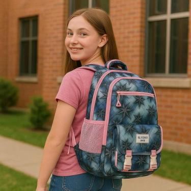 Imagem de Conjunto 3 Peças Mochila Feminina Adolescente Resistente à Água Escola