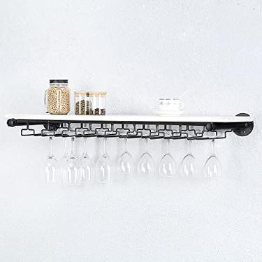 Imagem de OLDRAINBOW Prateleiras de tubos industriais penduradas para taças, rack de vinho rústico montado na parede com 8 suportes de vidro, prateleiras de barra flutuante de ferro Steampunk, suporte de taças,