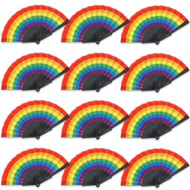 Imagem de Temogole Pacote Com 12 Leques Dobráveis Arco-Íris, Decorações Do Orgulho, Leque Decoração Orgulho Gay Lésbico, Parada Mês Lgbt, Acessórios Para Festa, Lembrancinhas, De Mão Mulheres E Homens, Arco-Í