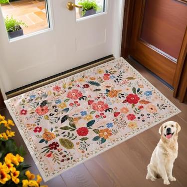 Imagem de Tapetes para entrada lavável para porta da frente tapete de área de cozinha com suporte de borracha para área de cozinha tapete de varanda antiderrapante de algodão para entrada e sala de estar (bege