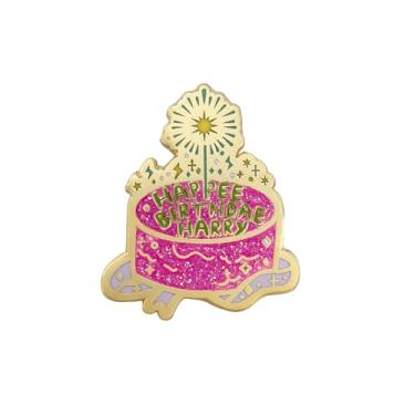 Imagem de Broche de bolo de aniversário para mulheres fofo brilhante mágico bolo rosa esmalte Happee Birthdae Harry letra lapela pinos clipe suéter cachecóis chapéu vestido distintivos alfinetes acessórios moda