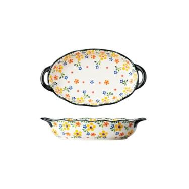 Imagem de Conjunto de pratos de cerâmica para casa, prato de mesa criativo vintage - assadeira oval de 26,7 cm