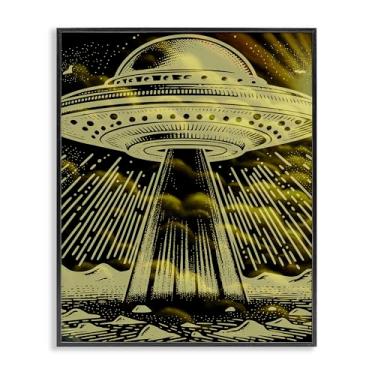 Imagem de Stupell Industries Mysterious Alien UFO Black Framed Giclee Art, design por Jesse Keith, 24 x 30