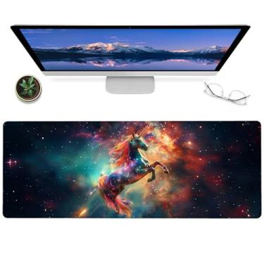 Imagem de ainori Tapete de mouse para jogos de unicórnio galáctico, 30 x 80 cm, tapete de mesa cósmico estrelado de borracha antiderrapante, grande e estendido para laptop de escritório, casa, presentes de