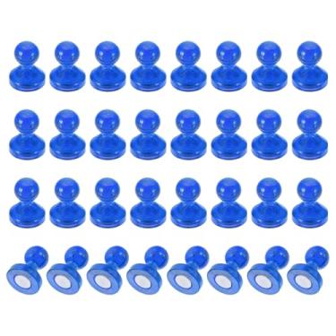 Imagem de PATIKIL 32 peças de pinos de ímãs, 0,8 x 0,6 ímãs fortes de geladeira quadro branco magnético tachinhas decorativas para geladeira Locker calendário escritório, azul