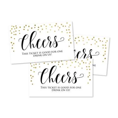 Imagem de 50 cupons de bilhetes de bebida elegantes formais dourados para uma bebida grátis em casamentos, eventos de trabalho ou bar de festa, um voucher de bebida alcoólica ou bebidas alcoólicas grátis,
