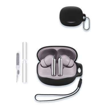 Imagem de Capa para fones de ouvido sem fio Qcy Melobuds N50 ANC Bluetooth 5.4, protetor de silicone macio, portátil, resistente a arranhões, com kit de limpeza, mosquetão e cordão, preta