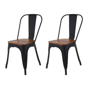 Imagem de Kit 2 Cadeiras Tolix Iron Industrial Preta Assento De Madeira