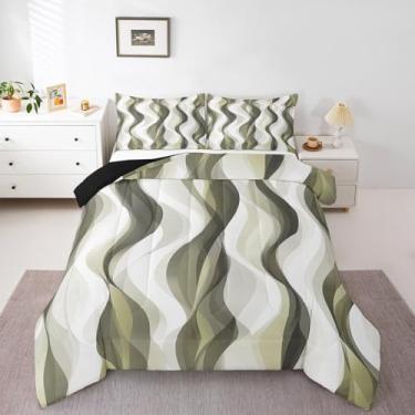 Imagem de Erosebridal Jogo de cama casal abstrato moderno amarelo escuro, geométrico, graffiti, listrado, geométrico, geométrico, linhas de aquarela, inserção, edredom de arte de meados do século