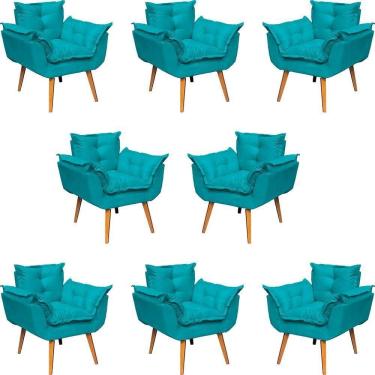 Imagem de Kit 8 Poltronas Decorativa Alice Pé Trapézio 30cm Castanho - Suede