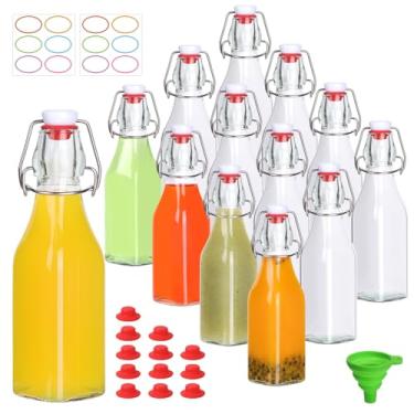 Imagem de Pacote com 12 garrafas de vidro de 227 g, garrafa de vidro flip top, garrafas quadradas com tampas herméticas para kombucha, kefir, extrato de baunilha, cerveja