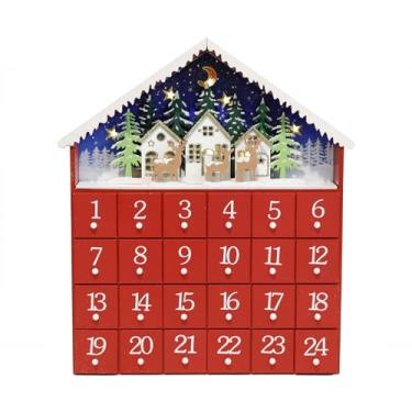 Imagem de PIONEER-EFFORT Calendário De Advento De Madeira Com 24 Gavetas, Decoração De Contagem Regressiva De Natal Com Luzes De Led, Rena E Design De Casa, 13,8" X 11,4" X 2,48", Presente De Natal Perfeito