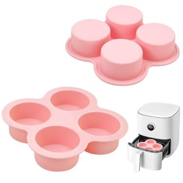 Imagem de HUIKANGSHENG Pacote com 2 moldes para mordida de ovo para fritadeira a ar, mini formas redondas de silicone com 4 xícaras para forno, fritadeira a ar e panela, formas reutilizáveis antiaderentes (rosa