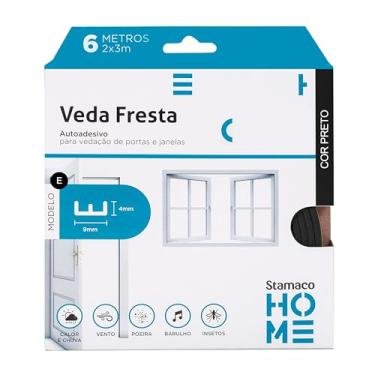 Imagem de Fita Veda Fresta Autocolante Portas Janelas Adesivo Borracha Vedação Modelo E Contra Insetos Poeira Vento Acústico Stamaco Fita Vedante Rolo 6 Metros Preto