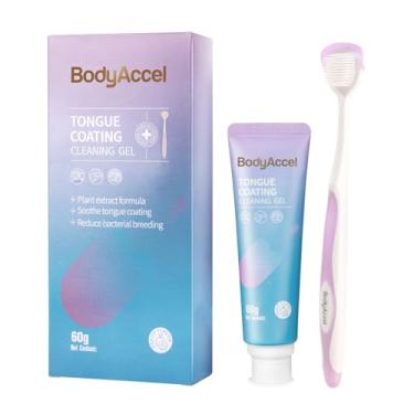 Imagem de BodyAccel Gel limpador de língua com escova de língua – Kit de cuidados bucais para hálito fresco – Conjunto de gel raspador de língua para remoção de mau hálito, mantém a saúde bucal