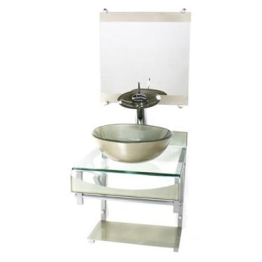 Imagem de Gabinete de vidro 40cm para banheiro curvado duplo pc cuba redonda cha