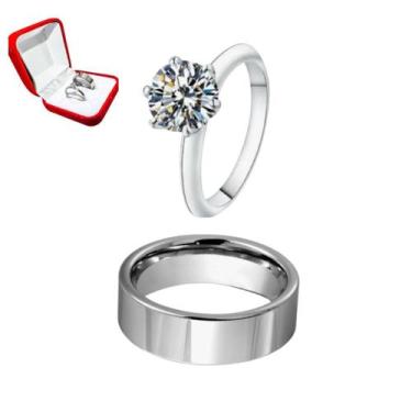 Imagem de Aliança Reta Prata 6mm Namorados Abaulada + Anel Solitário 2mm Prata P