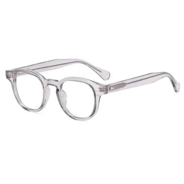 Imagem de Armação de óculos feminina fashion transparente anti-luz azul retrô masculina com dobradiça de mola e rebites (cinza)