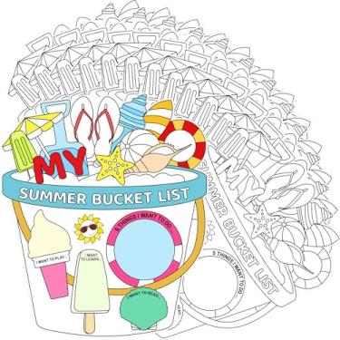 Imagem de Fancy Land Pôster de colorir My Summer Bucket List para crianças Color Your Own Summer Poster DIY Tropical Sand Bucket Art Project para estudantes suprimentos de acampamento de atividades de fim de