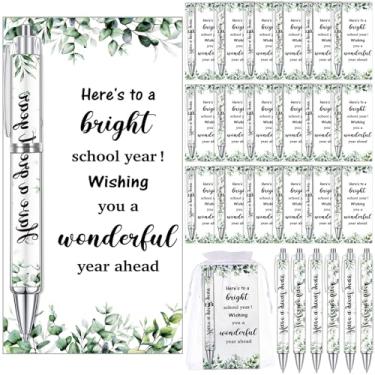Imagem de Marspark Conjunto de 30 conjuntos de canetas esferográficas e cartões comemorativos em massa Greenery Welcome Back to School Gifts with Bags Twist Ties First Day of School Gifts for Teacher Student