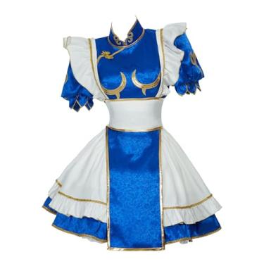 Imagem de Micotaku Street Fighter Street Fighter oficialmente licenciado Chun Li Cosplay Fantasia de Empregada, Azul, P
