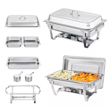Imagem de Rechaud Retangular Aço Inox Banho Maria 2 Cubas 9L Buffet - LIMED MOGI