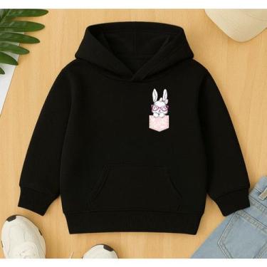 Imagem de Moletom Canguru Infantil Feminino Estampa Coelha no Bolsinho Blusa De 