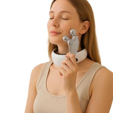 Imagem de Kit Massageador Pescoço Elétrico + Massageador Facial 3D Solar | Alívio e Relaxamento