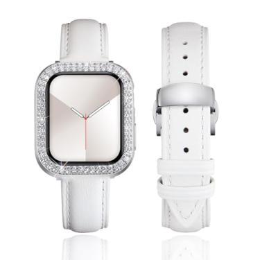 Imagem de BINLUN Pulseira de couro feminina de couro compatível com Apple Watch séries 10/9/8/7/SE2/SE/6/5/40 mm de 46 mm, 45 mm, 44 mm, 42 mm, 41 mm e 40 mm (46 mm, branco-prata)