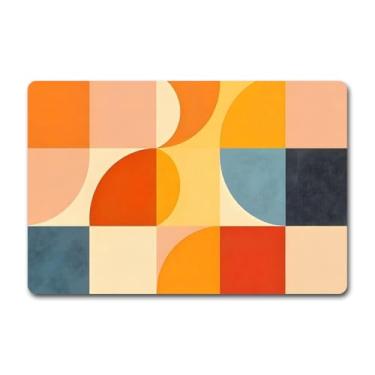 Imagem de Capacho engraçado de boas-vindas (23,6 x 39,9 cm) tapete de porta de presente antiderrapante de borracha antiderrapante para aquecimento de casa entrada externa (geométrico abstrato moderno do meio