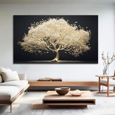 Imagem de Quadro Decorativo Floral Pintura Arvore Dourada, Tela em Canvas na Horizontal ideal para ambiente de Sala de estar, jantar, reuniões, Quarto e Hall de entrada