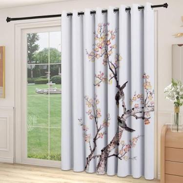 Imagem de Divisória de parede para sala de arte, pintura chinesa tradicional de flores ameixa flor pássaros na árvore impressão romântica, cortinas largas isoladas/cortinas de quarto (painel único), L 250 x