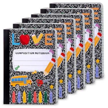 Imagem de 6 Pack Preppy Composition Notebook Marble Pencil Hardcovers Notebooks College Ruled Paper,Back to School Coquette Aesthetic Composition Books Perfect-bound 80 Pages (40 Sheets) 9.75x7.5 Inches