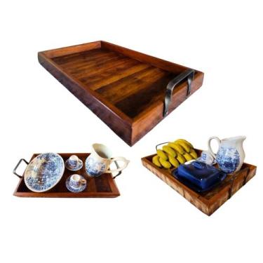 Imagem de Bandeja Madeira Rústica Café Mesa Posta Chá Fazenda Chácara - Móveis e