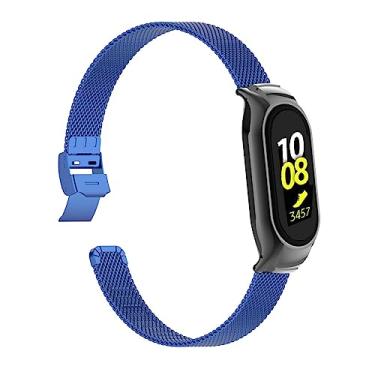 Imagem de Gheper Pulseira de relógio de metal compatível com Samsung Galaxy Fit2 SM-R220 de aço inoxidável, moldura protetora, design de pulseira de malha, acessório de reposição para smartwatch para mulheres e