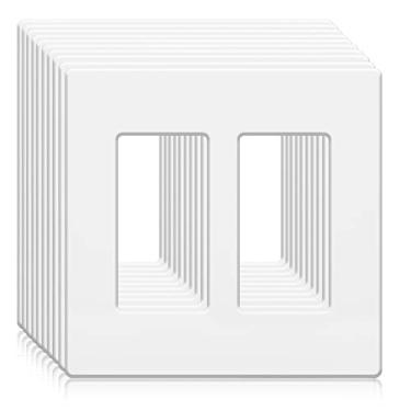 Imagem de 2-Gang Screwless Wall Plate Double Decorator Outlet Covers for Electric Tomadas, Light Switch, Hidden Screw Face Plates Size 12 x 11,7 cm (Pacote com 10)