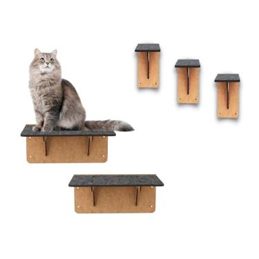 Imagem de BOXFAN Parquinho de Parede para Gatos Kit 5 Peças – Prateleiras e Degraus Escada Mdf para Escalada, Bem-Estar, Enriquecimento e Decoração Moderna Playground de Gato