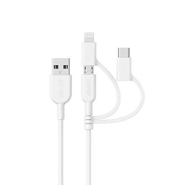 Imagem de Anker Cabo Powerline II 3 em 1, Lightning/Type C/Micro USB para iPhone, iPad, Huawei, HTC, LG, Samsung Galaxy, Sony Xperia, smartphones Android e mais (90 cm, branco)