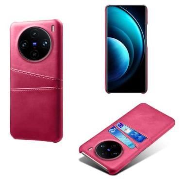 Imagem de Capas Compatível com VIVO X100 PRO,Caso de couro PU-Tampa de telefone a prova de choque com 2 slots de cartão,Proteção anti-impressão digital e anti-gota-Rose Red