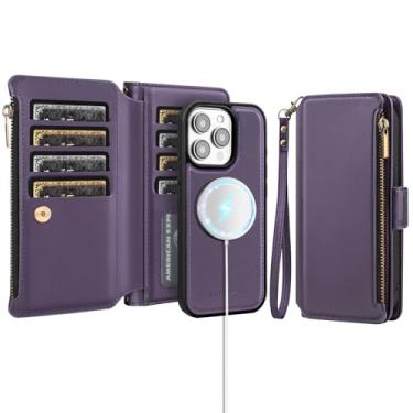 Imagem de Antsturdy Capa carteira para iPhone 13 Pro Max com compartimentos para cartão de crédito, compatível com Magsafe Magnetic 2 em 1 de couro sintético destacável com bloqueio de RFID, alça de pulso