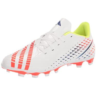Imagem de adidas Tênis de futebol unissex adulto Edge.4 Predator Flexible Ground, Branco/Amarelo Solar/Azul Poder, 10 Women/10 Men