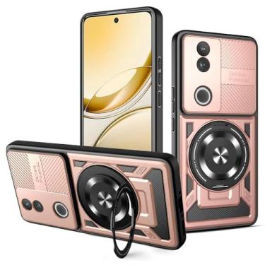 Imagem de Kukoufey Capa compatível com Vivo V50 Lite 5G / V50 Lite 4G V2441, compatível com MagSafe, suporte magnético giratório de 360 graus, capa de telefone anti-queda rosa